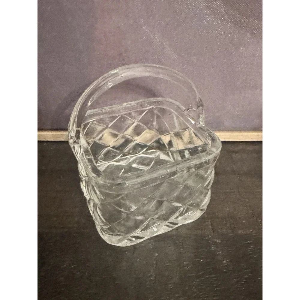 Vintage Pressed Clear Glass Woven Mini Small  Basket Easter 2